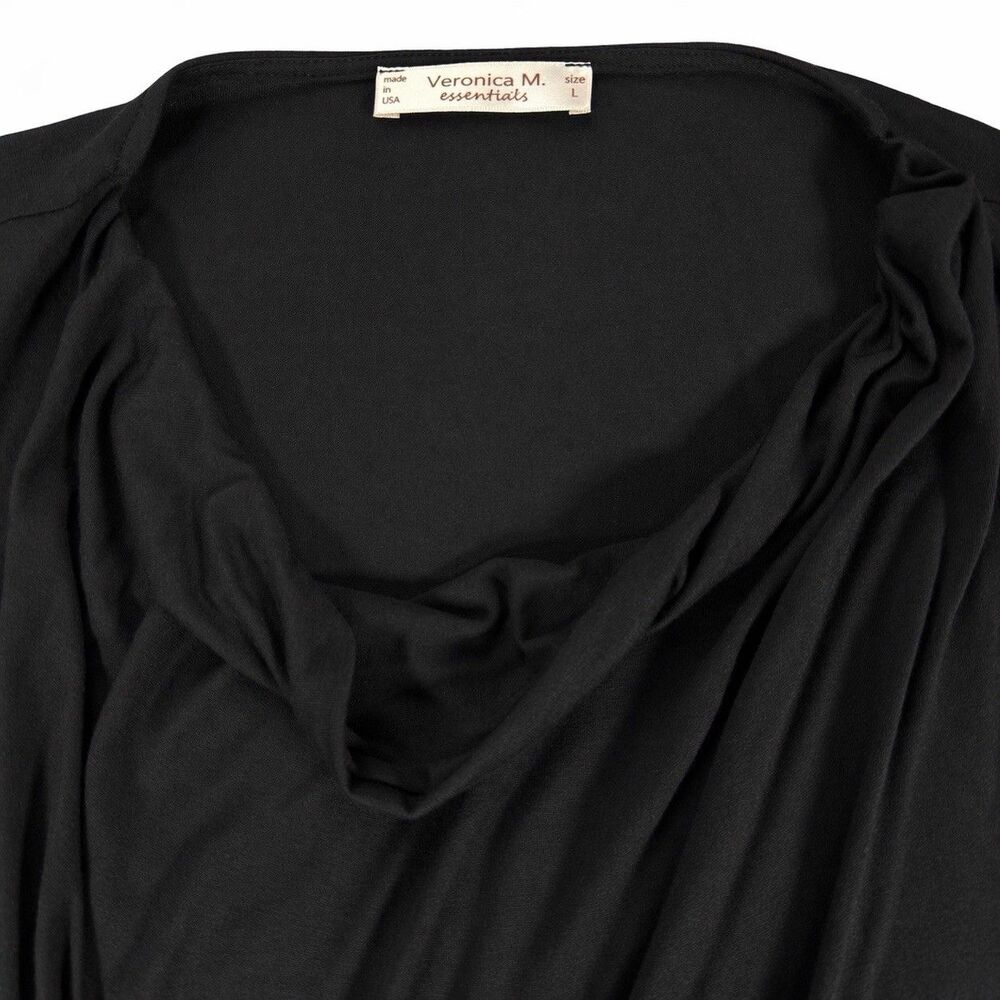 Veronica M Essentials Top Womens L Black Cowl Neck Draped Long Sleeve USA - Picture 2 of 5
